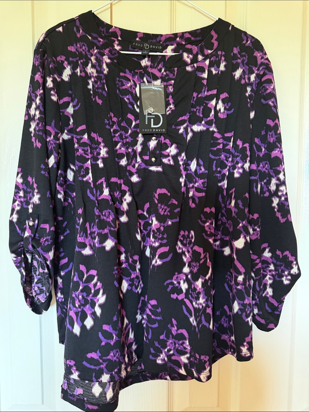 Fred David Black Tunic with Purple and White Floral Print